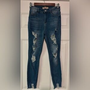 Elite Skinny Jeans Size 5/27 Distressed Raw Hem Blue Jean Jegging